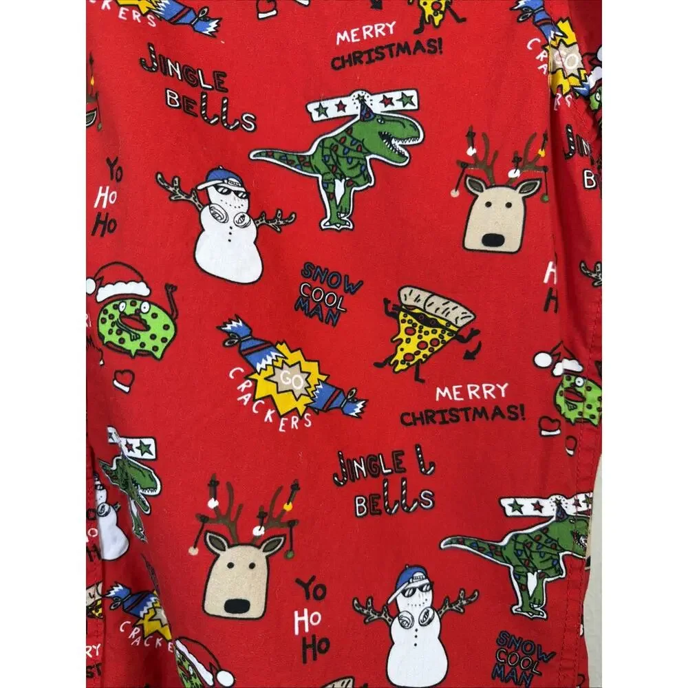 Denim & Flower boys Christmas Shirt large Red Holiday Print Button Up Cotton